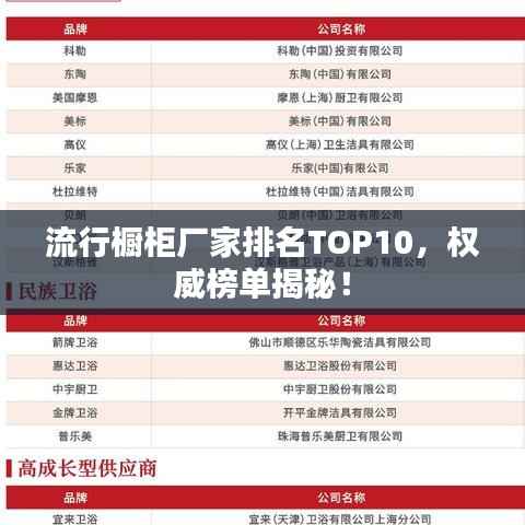 流行橱柜厂家排名TOP10,权威榜单揭秘!
