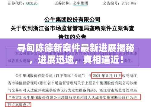 寻甸陈德新案件最新进展揭秘,进展迅速,真相逼近!