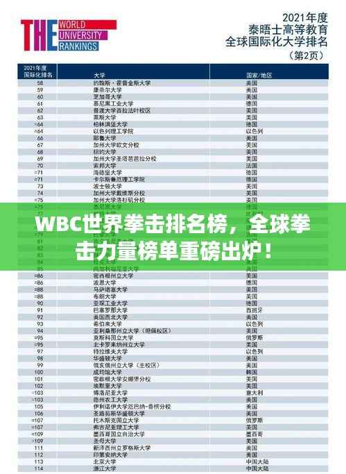 WBC世界拳击排名榜,全球拳击力量榜单重磅出炉!
